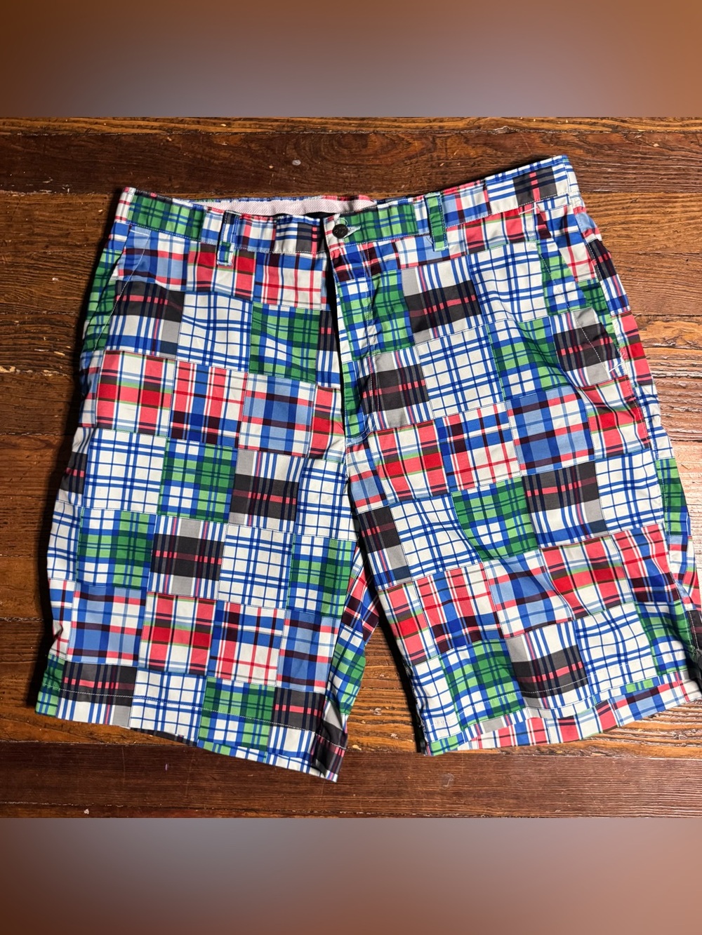 Callaway Mens Multicolor Plaid Flat Front Slash Pockets Chino Shorts Size 38